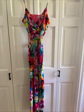 Vibrant Multicolor Watercolor Maxi Dress with Self-Tie Waist